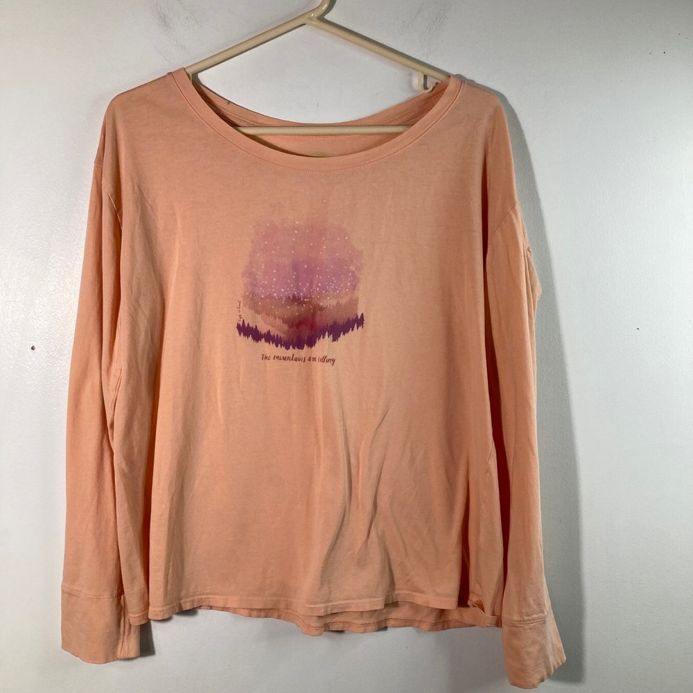Womens Life is Good LS Tee The‎ Mountains Are Calling Peach M Cotton Flaw